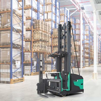 Large modern warehouse with forklifts